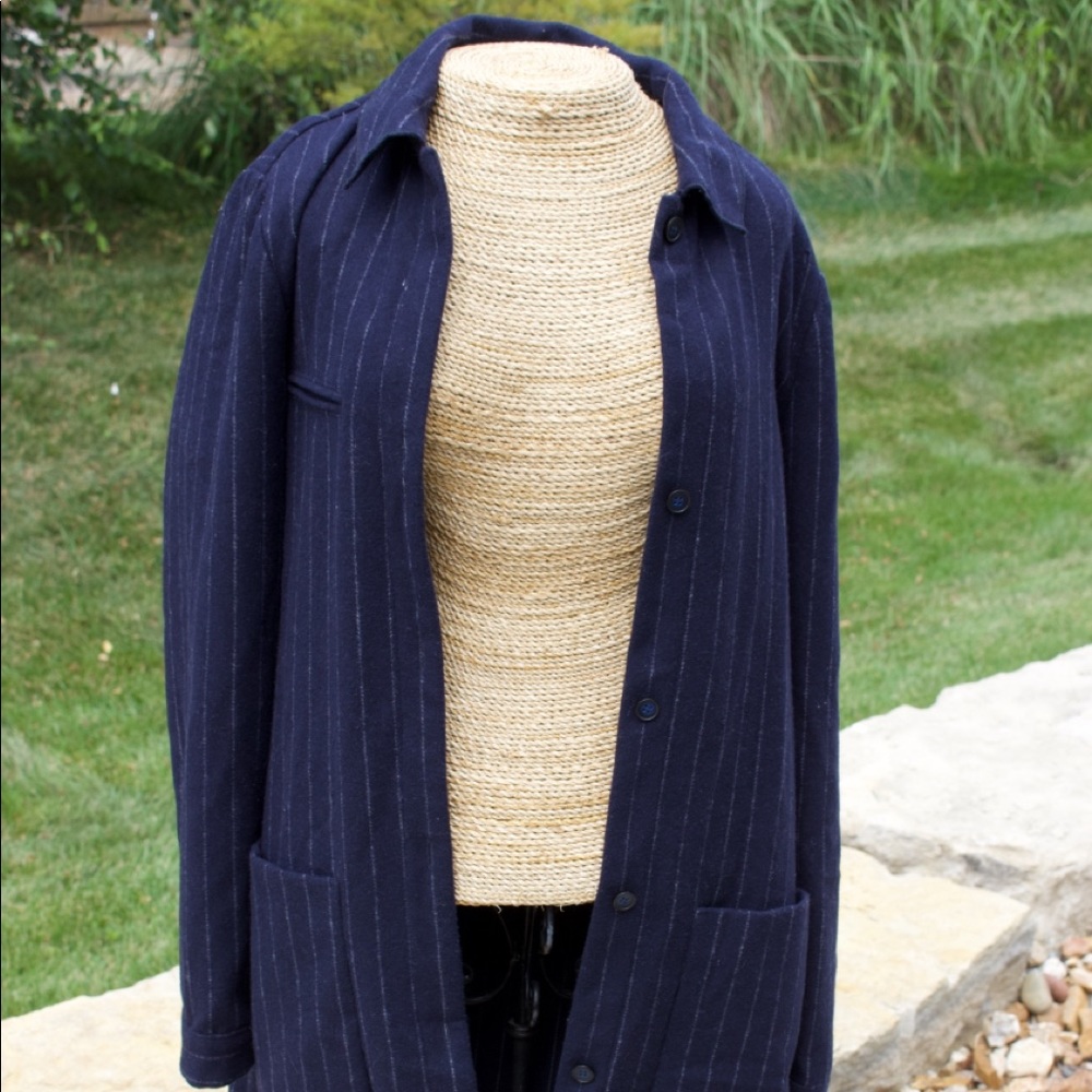 Pinstripe wool button up jacket